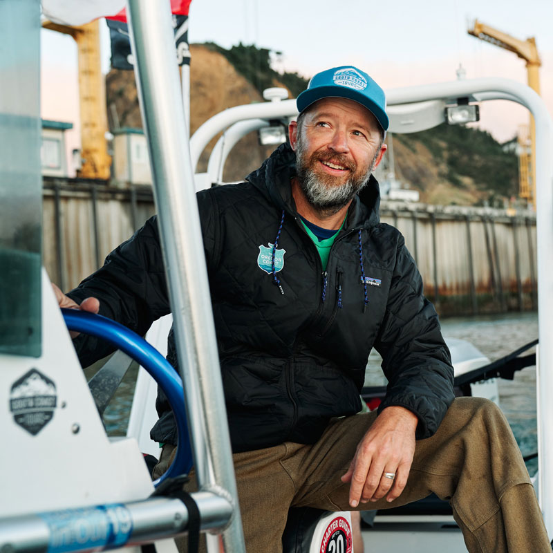 Captain Dave Lacey on his boat near the Port of Port Orford, Oregon